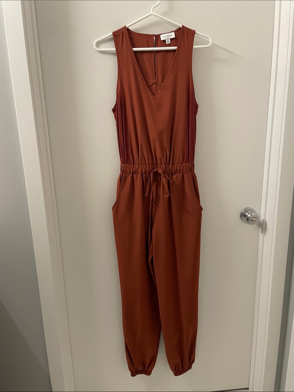 Evereve Rust-Red Sleeveless Drawstring Jumpsuit